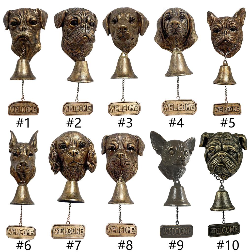 Vintage Bronze Dog Head Shape Resins Welcome Doorbell Outdoor Wall Hanging Decoration For Dog Lover Home Entrance Decors