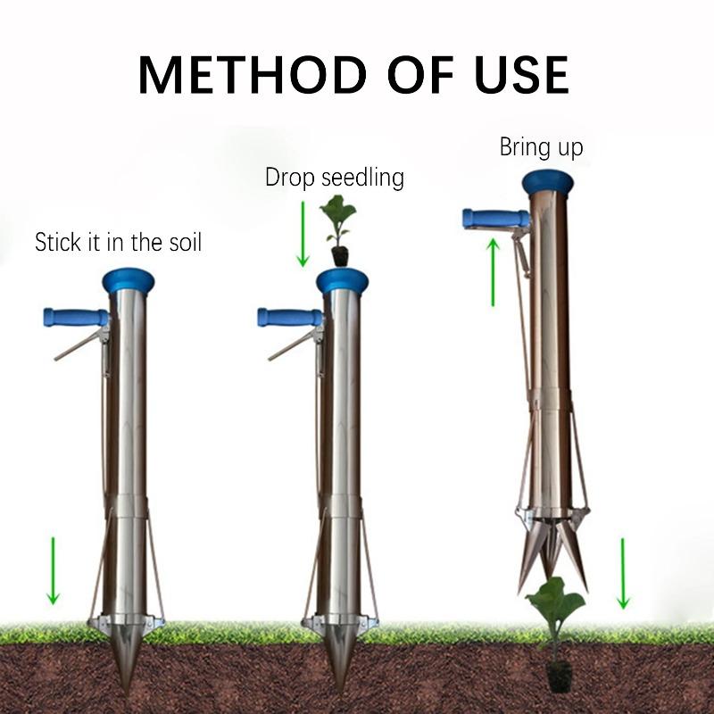 Stainless Steel Manual Seedling Planter Long Handled Bulb Vegetable Planter Tools Agricultural Seeder Sapling Transplant Planter