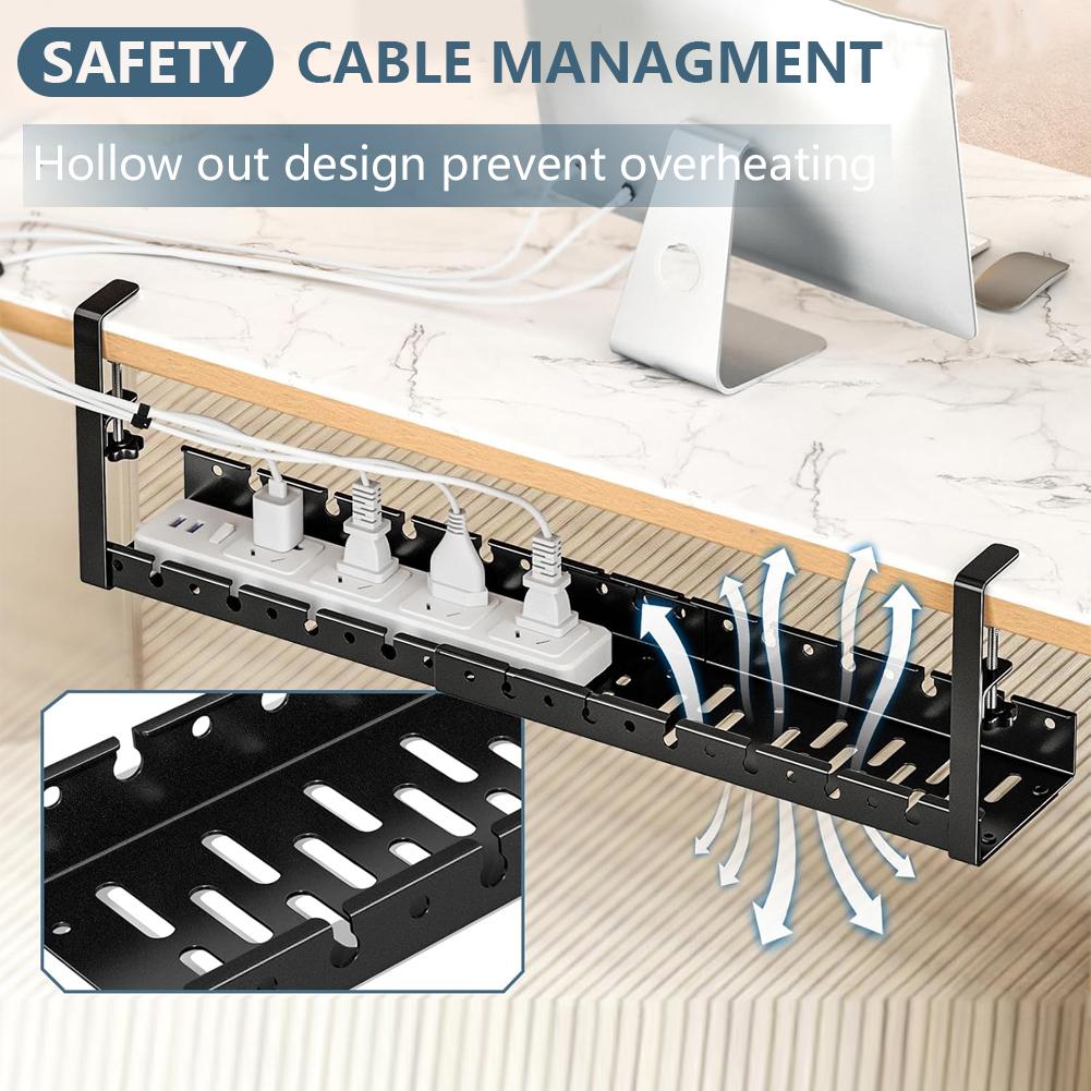 Under Desk Cable Management Cable Tray Telescopic Under Table Storage Rack Metal Cable Tray Basket Heavy Duty for Cords