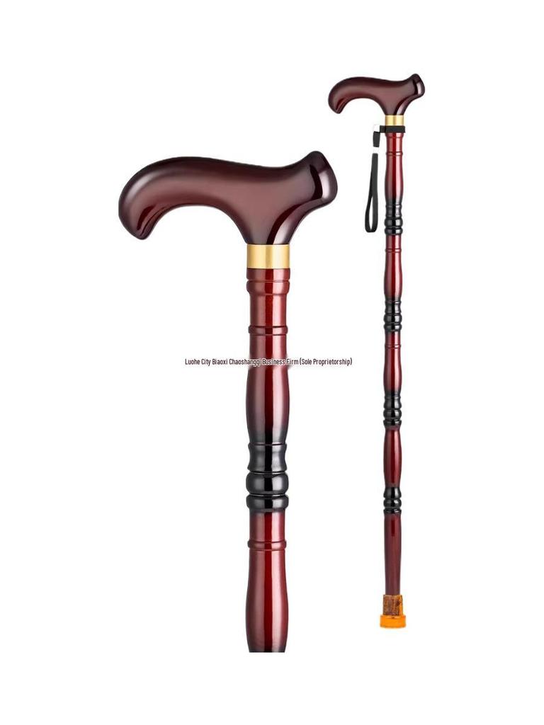 Solid Wood Four-Legged Elderly Cane - Non-Slip, Lightweight Walking and Picking Stick