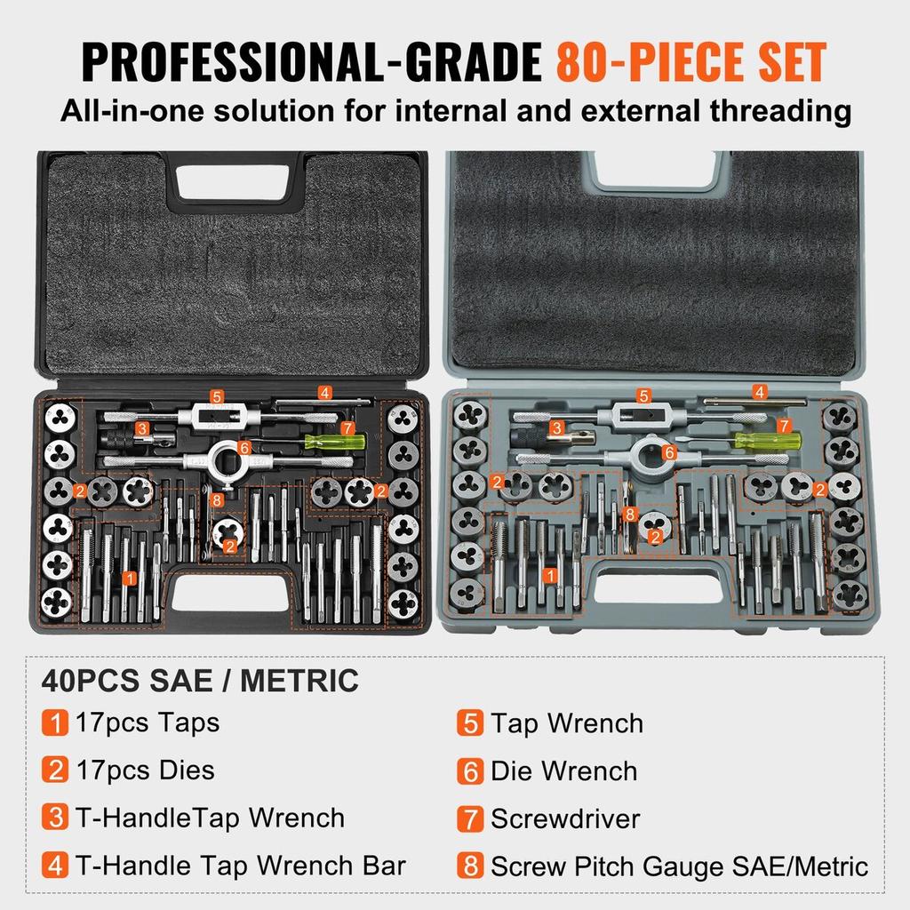Tap and Die Set 80Pcs Metric and SAE Standard Bearing Steel Threading Tool