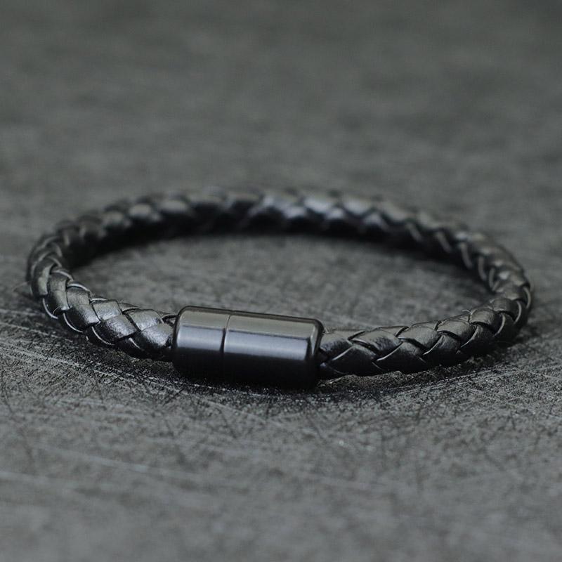 

Noter Men Leather Bracelet Hiphop Braided Magnetic Clasp Black Braclet Homme Accessories Pulsera Hombre Cuero Punk Jewelry Gift 19.5cm чёрный