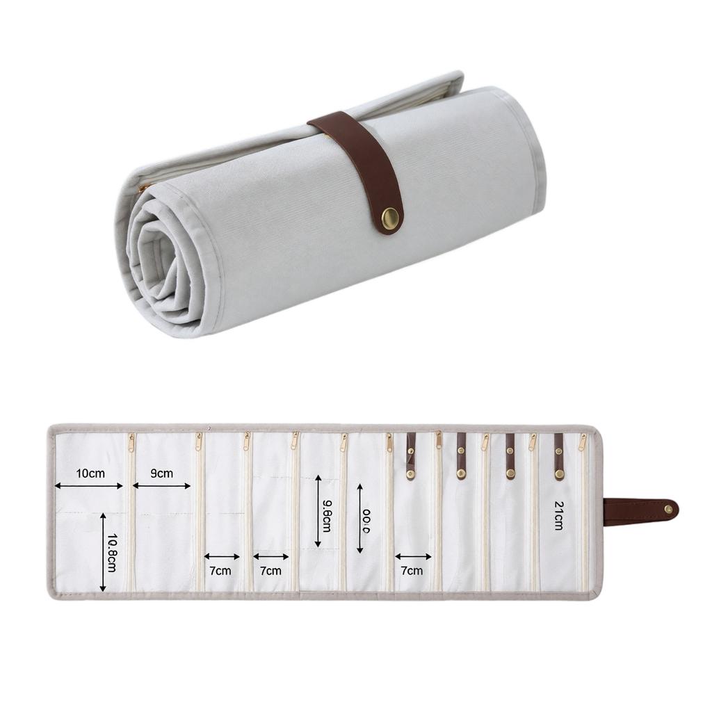 Rotolo Organizzatore Gioielli in Velluto Multistrato Borsa da Viaggio per Gioielli Portatile Porta Collane Orecchini con Tasche con Cerniera e Chiusura a Bottone