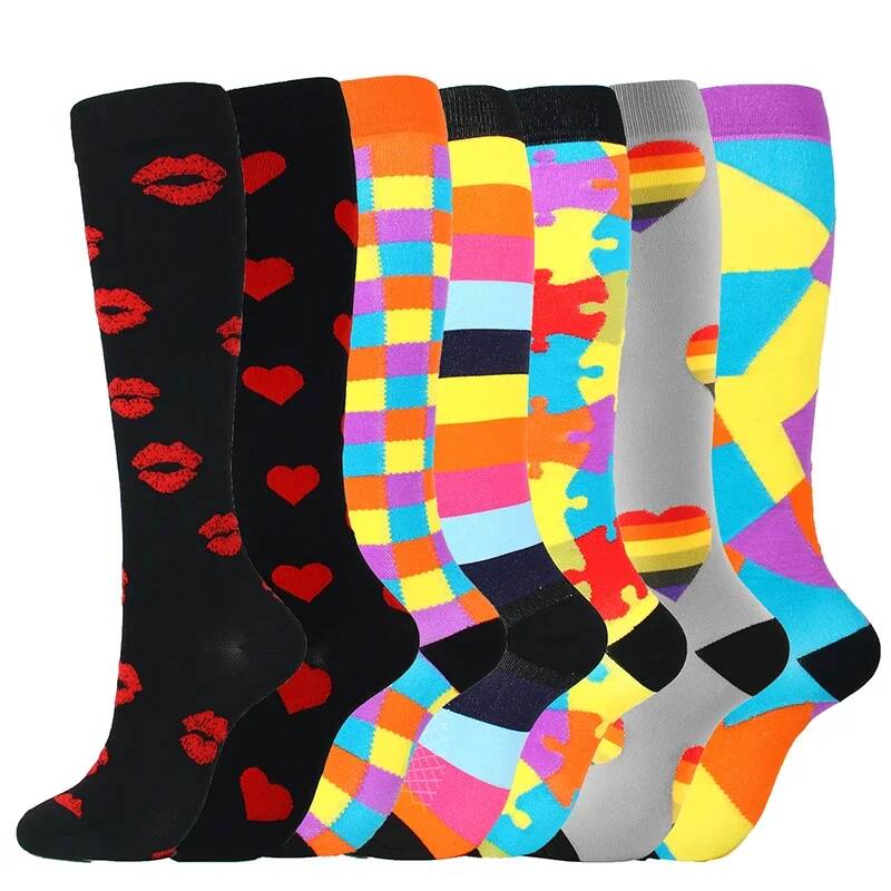 7 Pairs Compression Stockings Fit Running Unisex Nurses Flight Travel Leg Pressure Compress High Quality Socks