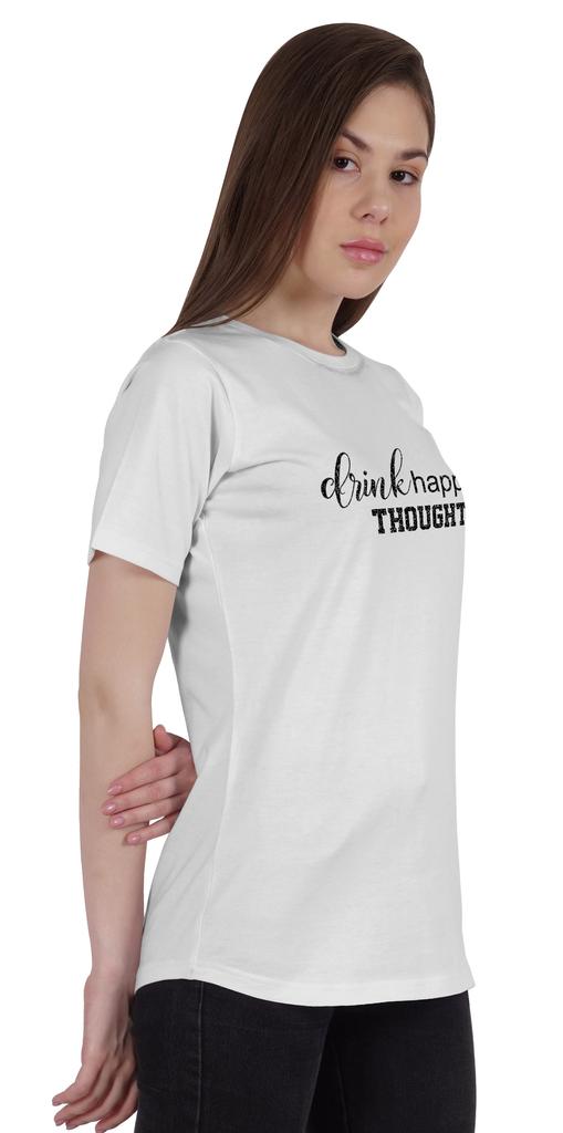 Inkmeso Damen Zitat Top   Trink fröhliche Gedanken   Grafikdruck T-Shirt