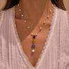 Vintage Baroque Style Stainless Steel Pearl Necklace 18K Gold Plated Colorful Gem Pendant Necklace for Women Daily Party Wear