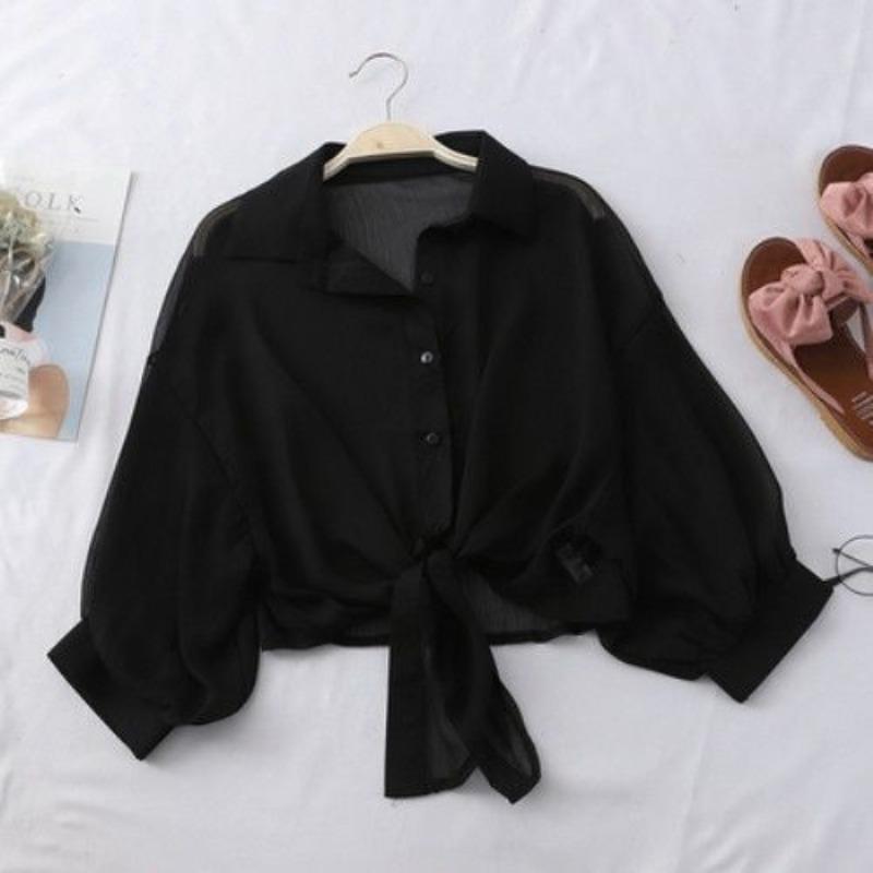 Thin sunscreen shirt women's summer loose bat cardigan short chiffon air-conditioning shirt with a small shawl outside the student tide