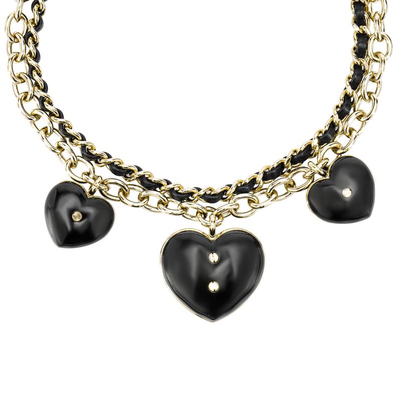 CHANEL Double C Fashion Love Double C Metal and Lambskin Necklace Women's Black