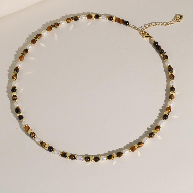 Модное натуральное желтое тигровое око и жемчужное колье для женщин - Модный универсальный чокер