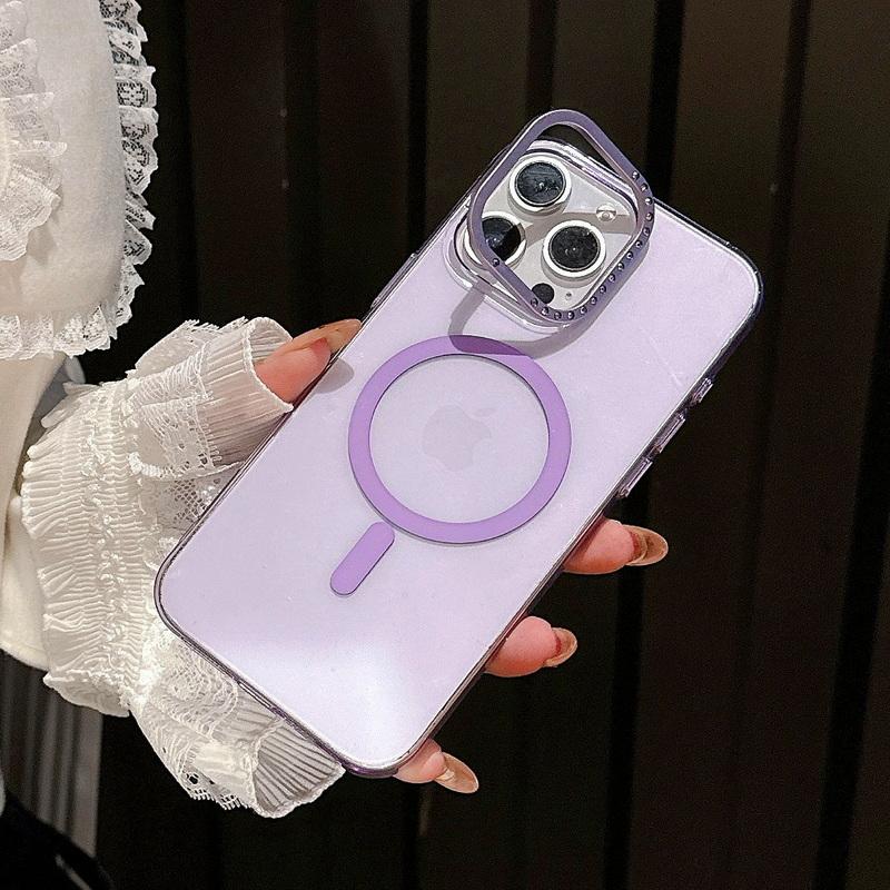 Diamantrahmen Metall Kamera Ständer Handyhülle Für iPhone 16 Pro 15 Pro Max 14 für Magsafe Klar Stoßfest Kabelloses Laden Magnetische Rückseite