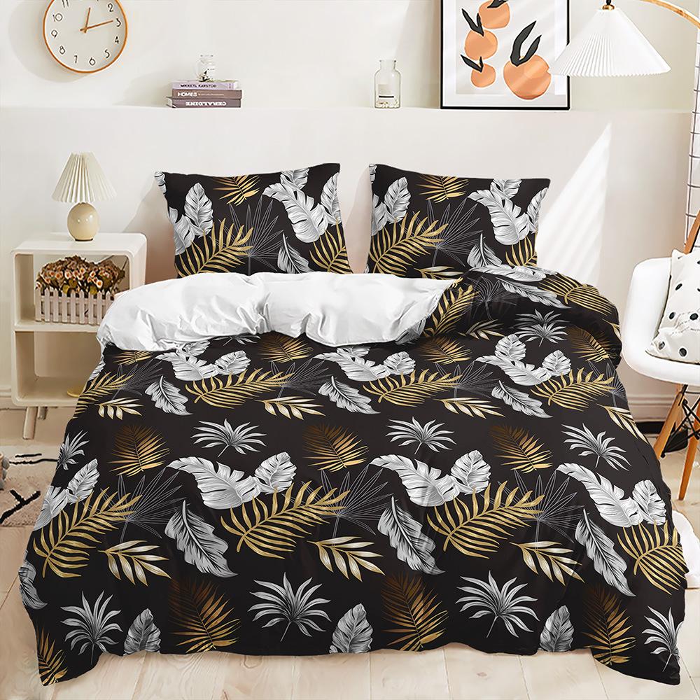 Three-Piece 3D Quilt Cover Plant Leaves Simple Wind Kit Bedding