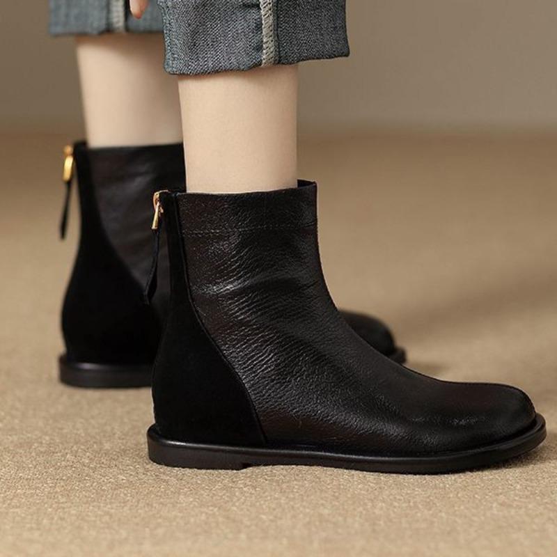 Luxury Rock Shoes AutumnWoman Ankle Boots Flat Heel Zipper Boots Ladies Riding Boots 2025 Fabric Square Toe Rome Woman Booties