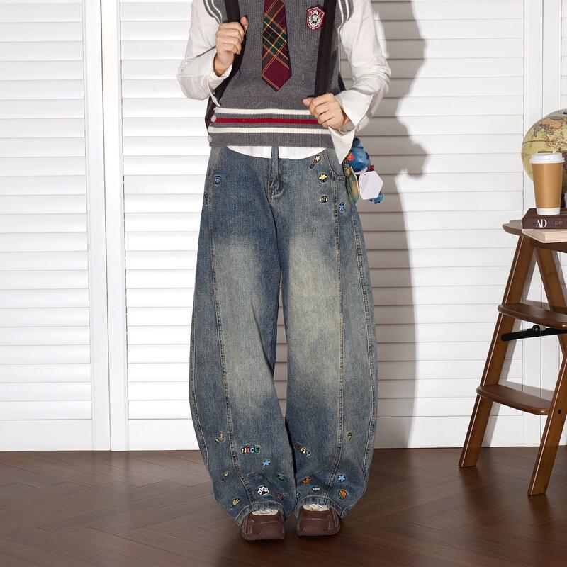 Джинсы с широкими штанинами и вышивкой BEETLE TOWN