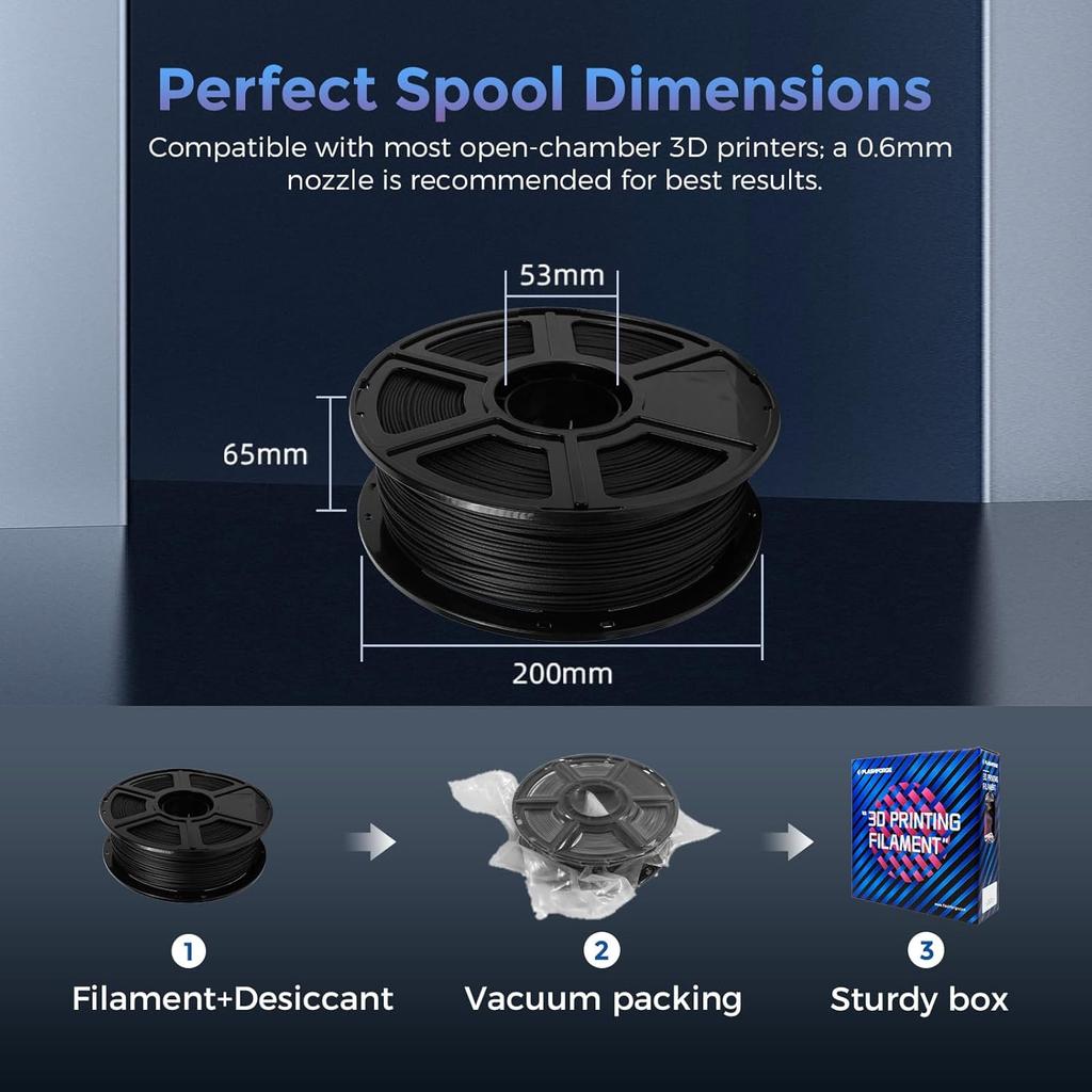 FLASHFORGE Carbon Fiber PLA Filament 1.75mm Black, Reinforced 3D Printer Filament 1kg, Lightweight & High-Strength PLA-CF Filament, Strong & Easy to