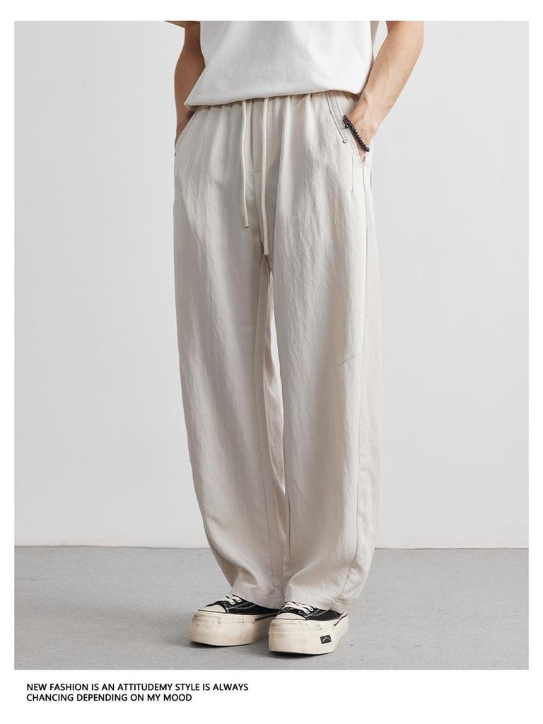 Men's Spring/Summer Loose Straight Leg Ice Silk Trousers - Wide Leg Tencel Drape Casual Pants