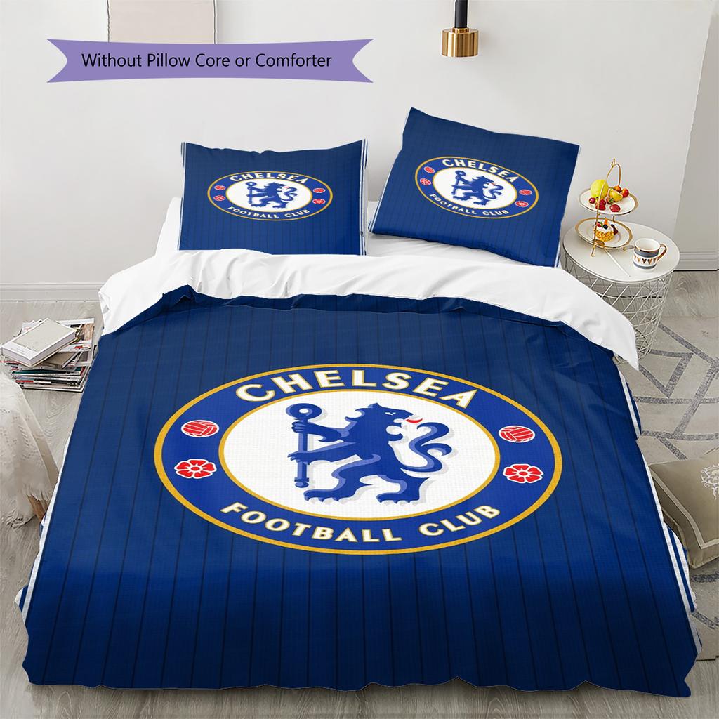 Soccer Chelsea F C Pattern Bedding Set Quilt Cover Pillowcase Home Decor Gift (1 * Duvet Cover + 2 * Pillowcase, Without Core)