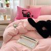 Korean Style Girl Heart Pink Cat Towel Embroidered With Washed Cotton Bedding Set Simple Bed Sheet Hat And Duvet Cover Set
