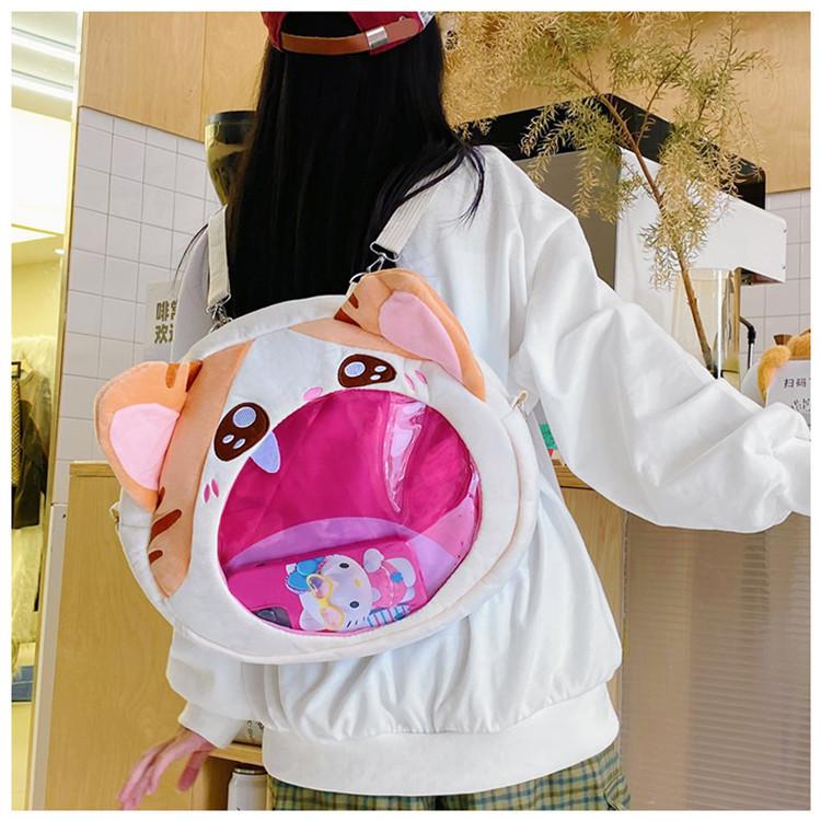 Big Mouth Mew Cartoon Cat Shoulder Bag With Nylon Material For Daily Use
