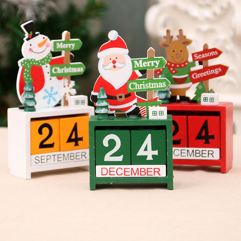 Christmas Wooden Creative Calendar Ornaments Santa Table Decoration Toy Supplies