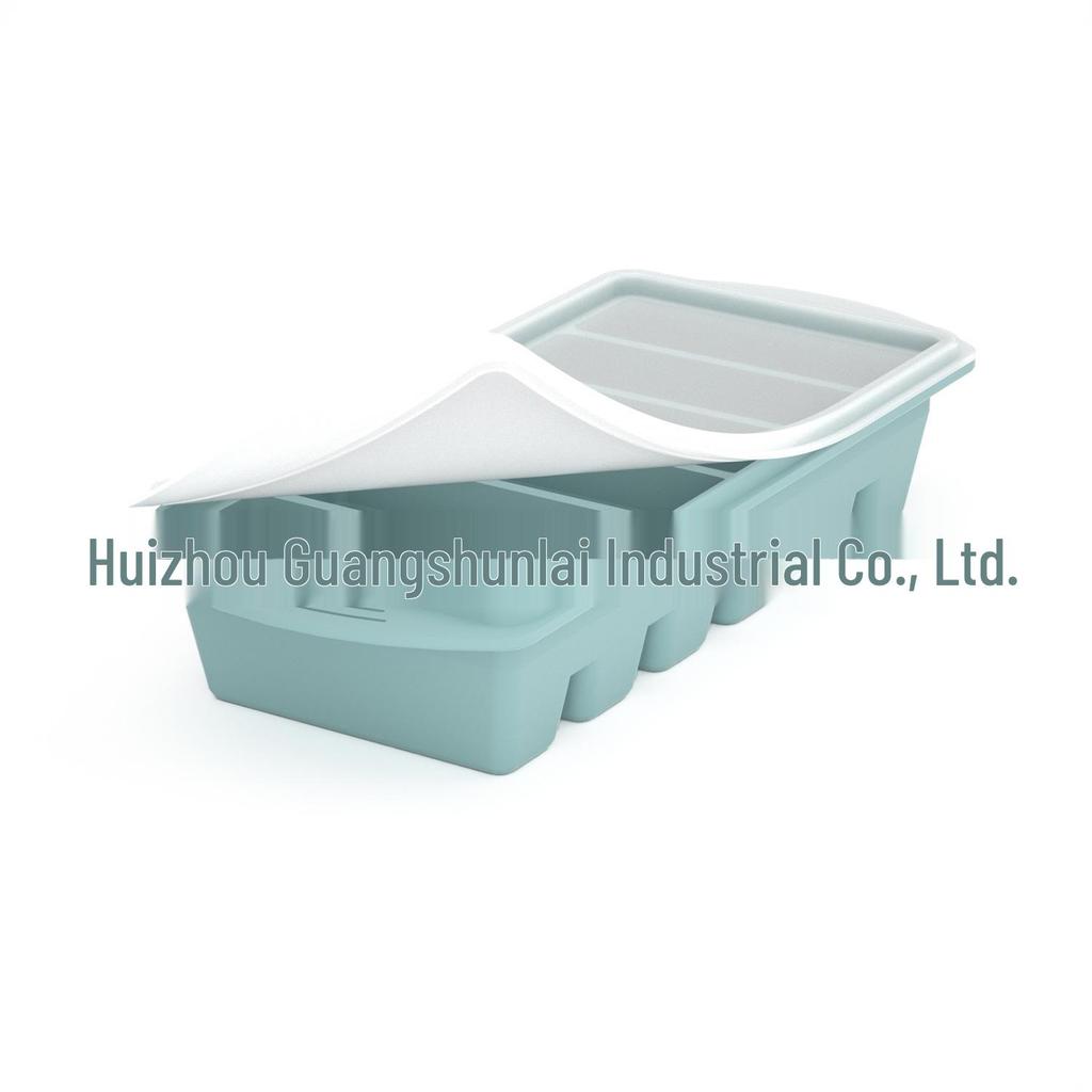 Silicone Ice Cube Tray with Lid: 4-Grid Frozen Soup & Food Storage Box