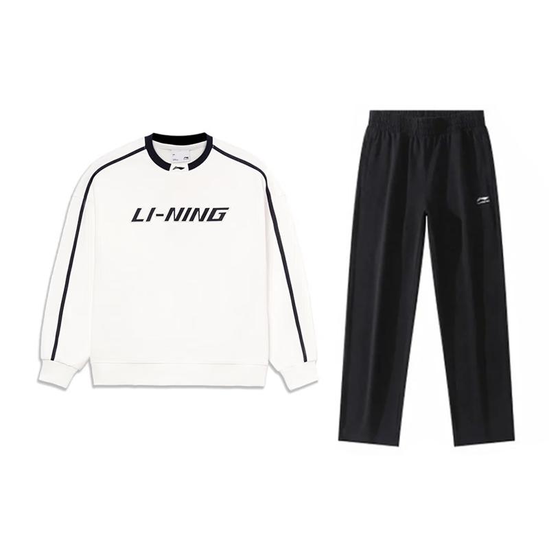 Li Ning Letter Print Trendy Retro Loose Comfortable Versatile Crew Neck Pullover Long Sleeve Sweatshirt Casual Sports Suit AWDU941-2-AKL03-1