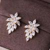 Exquisite Luxury Geometry Full of Zircons Shining Leaves Shape Stud Earring for Women Korea Temperament Jewelry Accessory Gifts