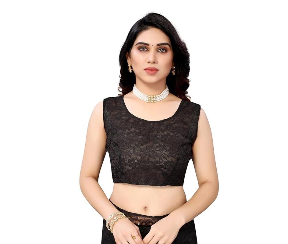 TreegoArt Fashion Women's Party Wear Floral Design Indian Saree Pearls Net Saree With Unstitched Blouse Piece
