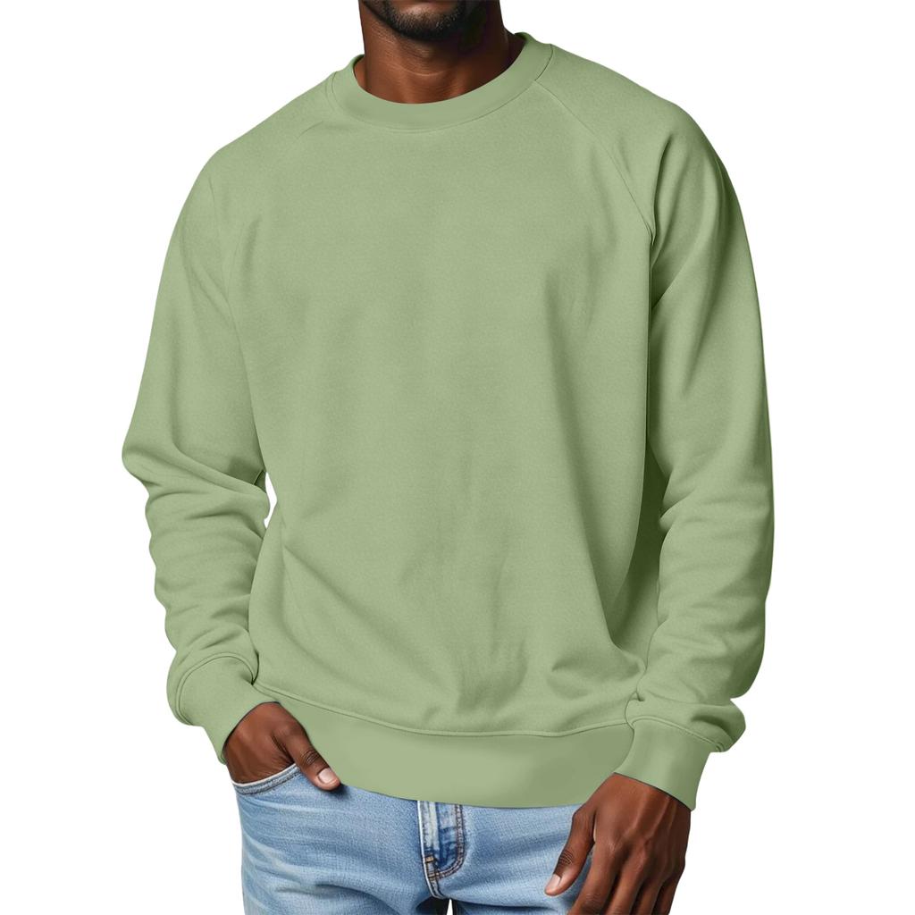 Men's Round Neck Raglan Sleeve Fleece-Lined Thick Solid Color Sweatshirt
