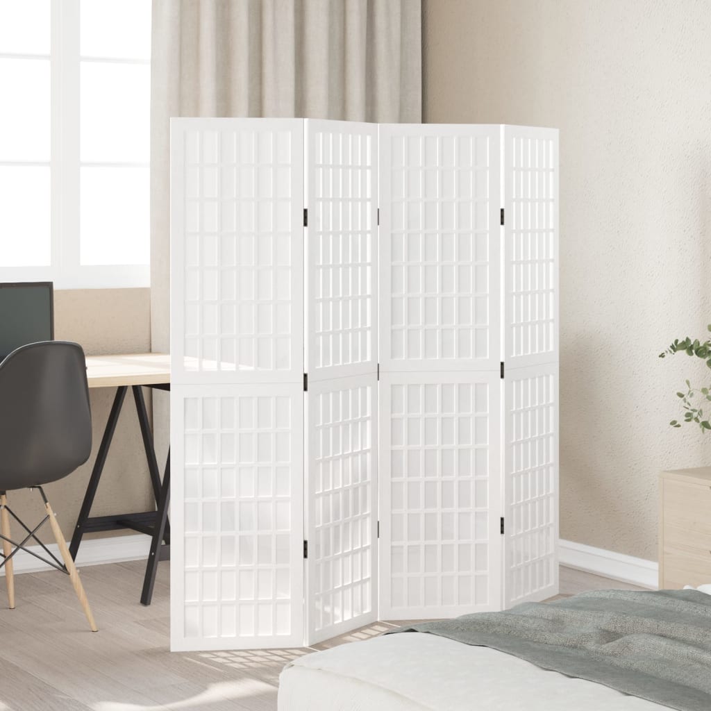 Vidaxl Room Divider, 4-Panel, White, Solid Paulownia Wood