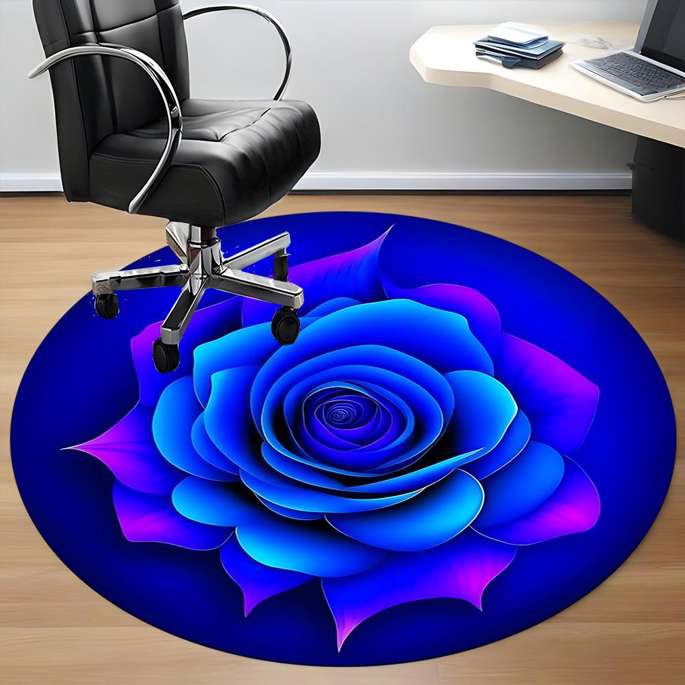 1pc Blue Rose Chair Carpet for Office, Non-slip, Soft and Durable Office Rug for  Decoration, Perfect for Office Yy260105044