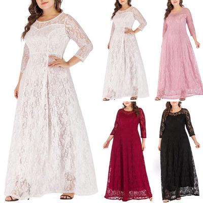 Modest Plus Size Evening Lace Dress with Long Sleeves