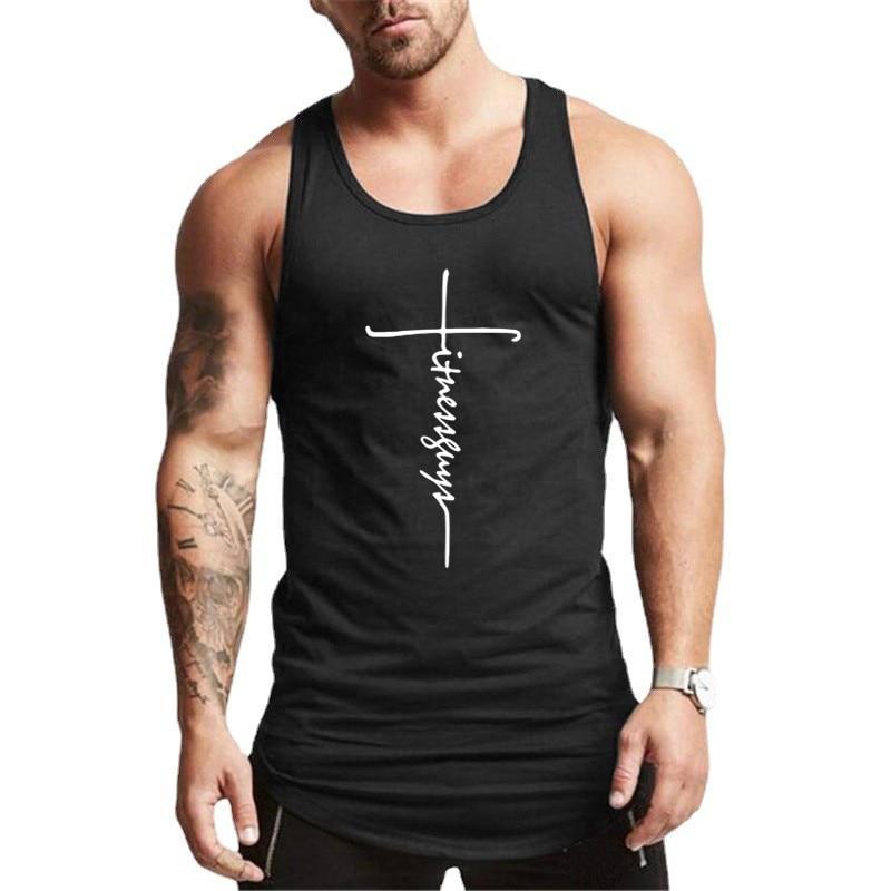 Do The Work Brand Fitness Culturism Sală de sport Antrenament sportiv Bărbați Respirabil Casual Bumbac pur Imprimat Decolteu O, Tank Top Plus Size