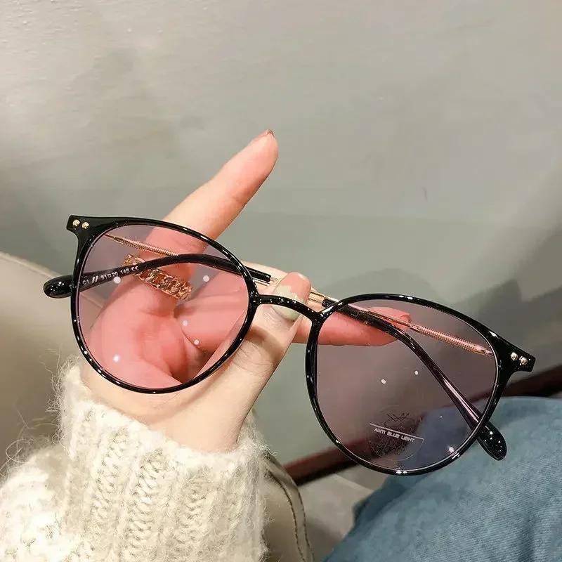 Vintage Luxury Brand Photochromic Myopia Glasses Women Anti Blue Light Near Sight Glasses Round Frame Diopter Eyewear 0 To -4.0