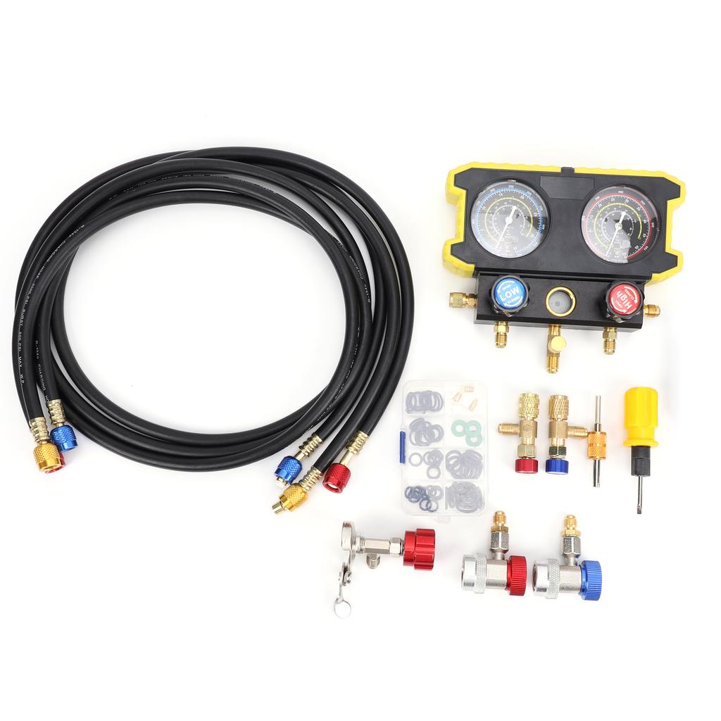 AC Manifold Gauge Set, Automotive R134A R22 R410 Refrigerant Pressure Gauge, AC Charging Tool Kit for Gas Electric
