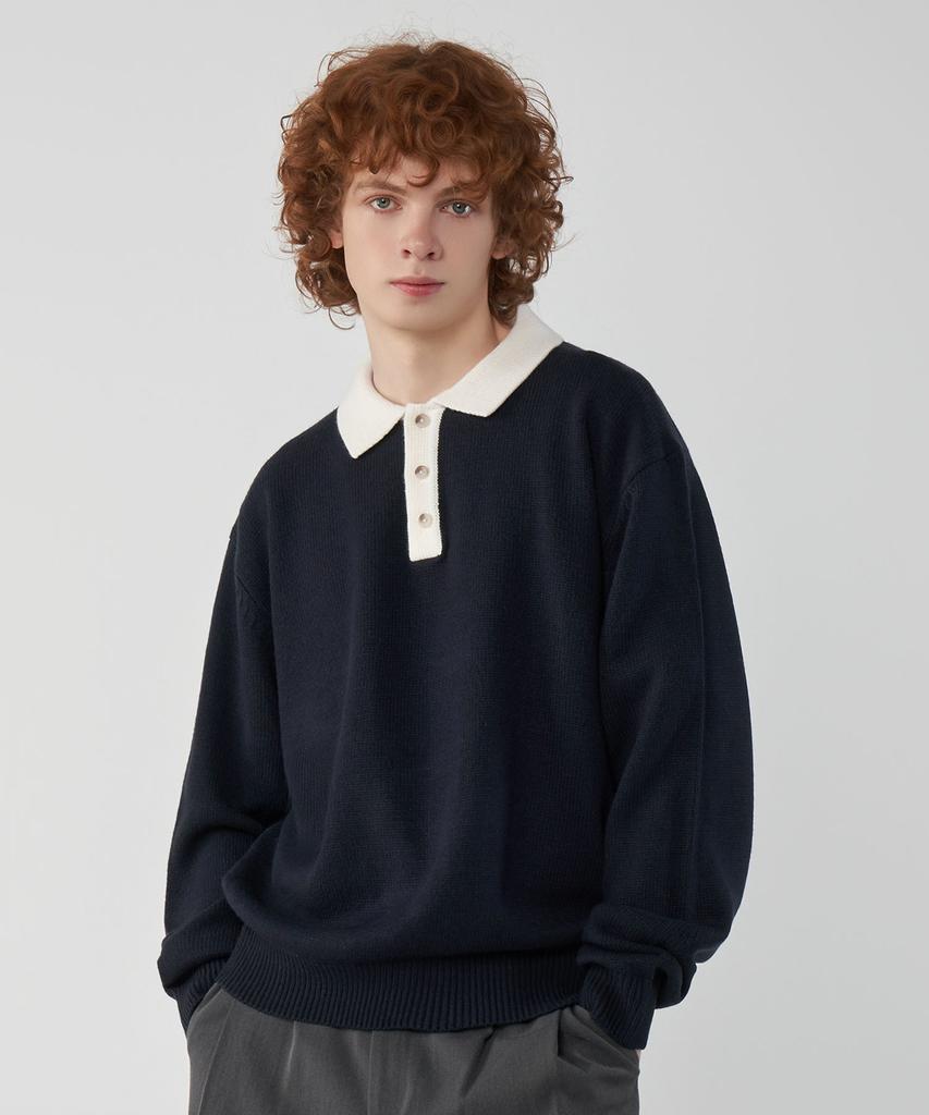 UNTAPPED STUDIO Oversized Color Block Collar Hacci Knit 3 Colors