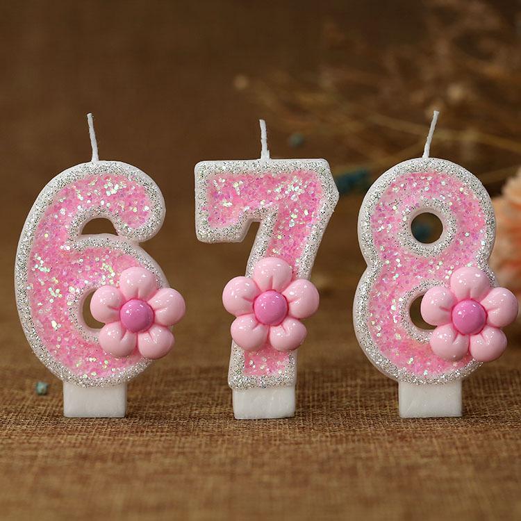 Romantic Pink Five-Petal Flower Number Candle for Cake Decoration
