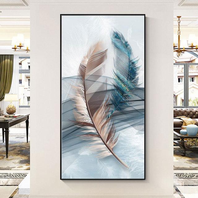 

Абстрактные роскошные постеры и принты с перьями, скандинавские красочные картины на холсте, настенные художественные картины для гостиной, домашний декор для крыльца 20cm×40cm NoFrame