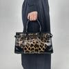 Women'S Personalized Leopard Print Tote Bag Buckle With Splicing Street Shoulder Handbag
