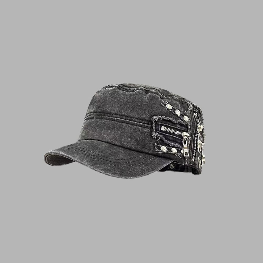 Personality Cloth Rivet Denim Beret Spice Girls Y2k Metal Rivet Flat Top Hat Zippers Fashion Retro Baseball Cap Ladies