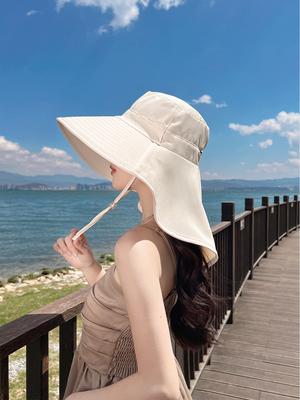 Summer Sun Hats For Women Wide Large Brim Ponytail Bucket Hat Outdoor Fishing Hiking UV Anti Neck Protect Shawl Visor Panama Cap