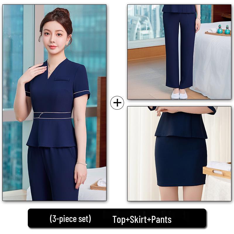 Damen High-End Spa & Postpartale Erholung Arbeitskleidungsset: Elegante Kosmetikerin- & Massageuniform
