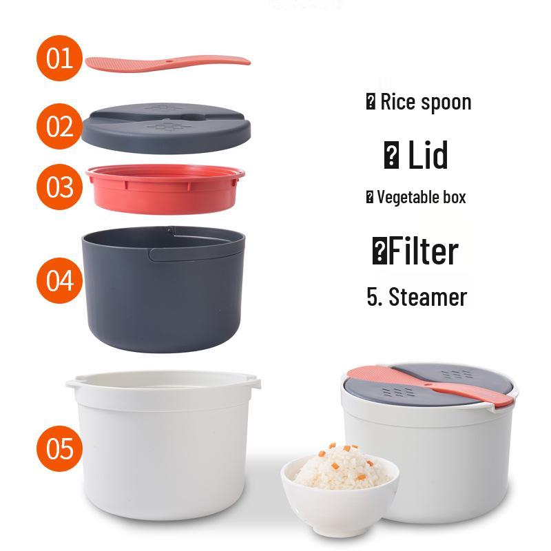 Large Capacity Microwave Rice Cooker with Rice Spoon and Double Layer Steamed Vegetable Tray
