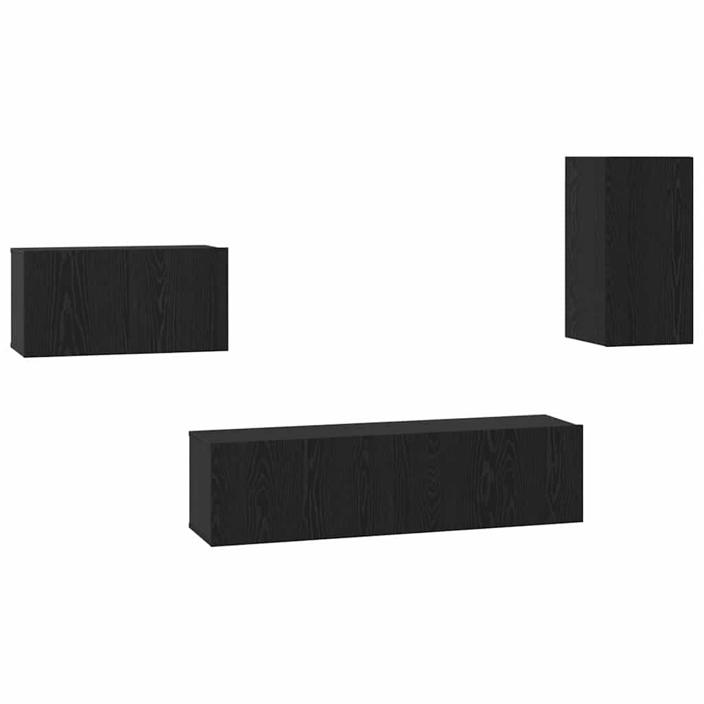 TV Cabinet Set with Drawers Black Oak Look Particleboard