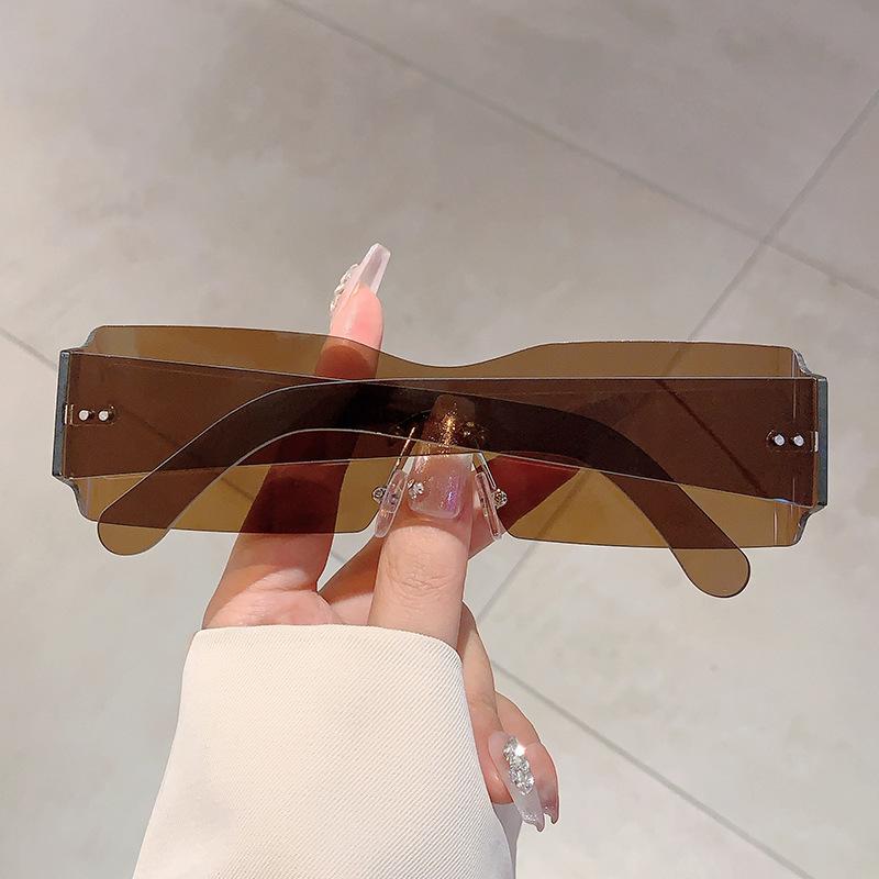 Vintage Rimless Rectangle Sunglasses Women For Men Luxury Brand Designer Sun Glasses Punk Popular Hip Hop One Piece Shades