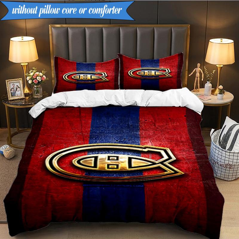 3PCS Canadiens Hockey Team Bedding Set,Including 1pc Duvet Cover And 2pcs Pillowcases Perfect for Bedroom, Dormitory, Fan Christmas Gift