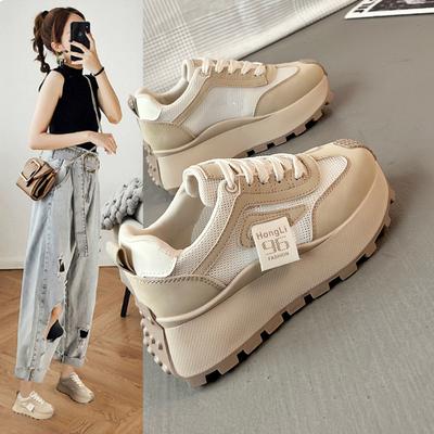 Klobige Herbst-Neue Damenschuhe Csaual Laufschuhe Mode Schnürung Patchwork Leder Sneaker Vulkanisierte Schuhe Chaussure Femme