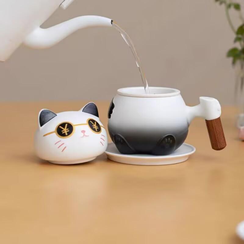 Cana de Ceai Cafea Pisică Bogată și Norocoasă Cadou de Ziua de Naștere Cană de Ceai Separare Ceai