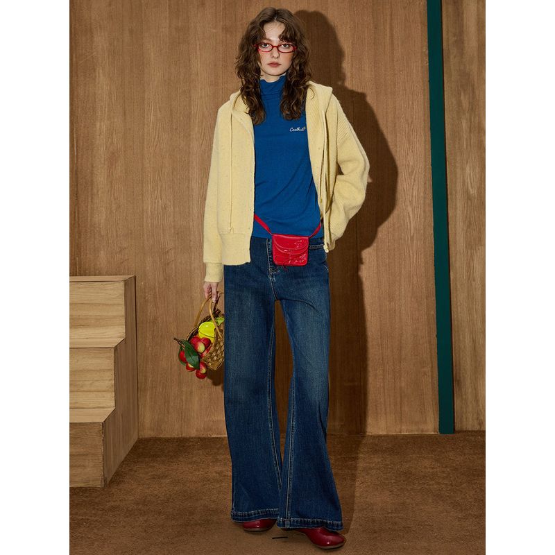 Coolhut2025 Autum Women's Slightly Flared Casual Blue Slimming Fashionable Versatile Straight-Leg Jeans