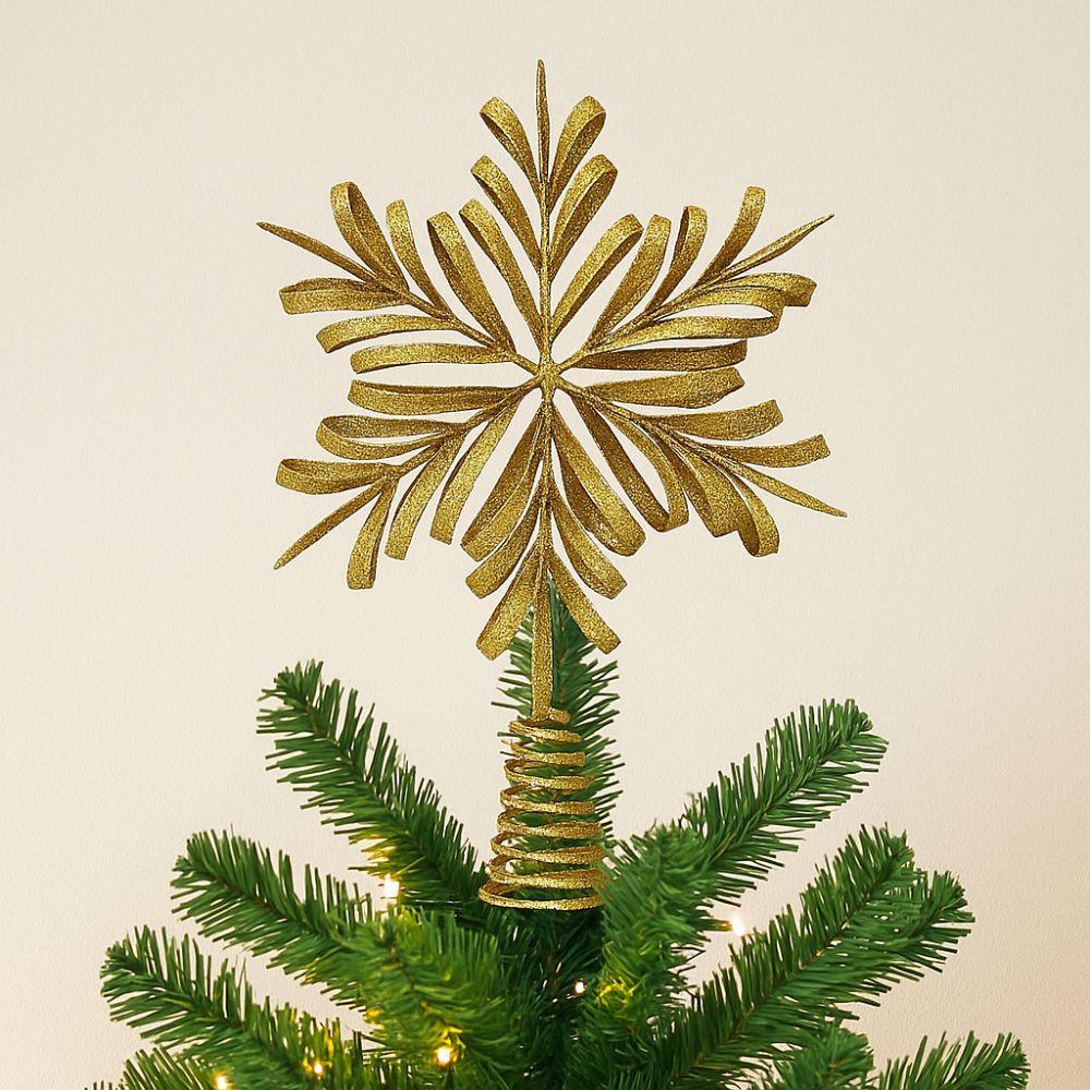 Gold Glitter Christmas Topper Decor Iron Xmas Tree Ornament  Holiday Party