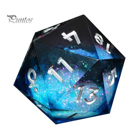 Mehrseitige Harzwürfel Flüssigkern Scharfe Kante 20 Seiten Gold-Silber-Farbe Nummer Polyedrisch Treibsand Mehrseitig D20 RPG Brettspiel Requisite Handgefertigt